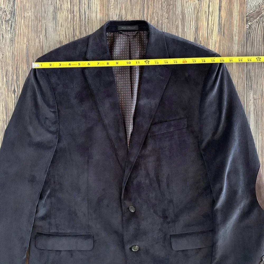 Chaps Corduroy Blazer Sports Coat Mens 44L Elbow Patches Black Paisley Lining